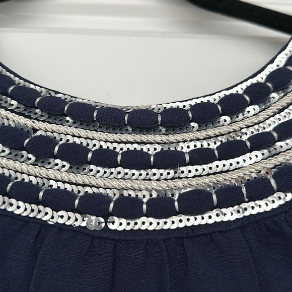 Vineyard vines navy sundress with silver sequins detailing around the neck. - Picture 2 of 3